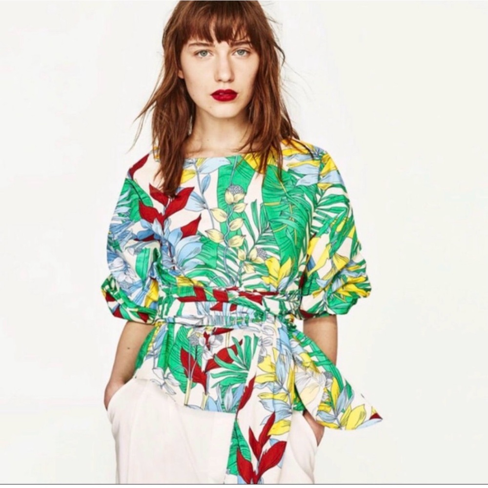 Zara Multicolor Tropical Floral Blouse